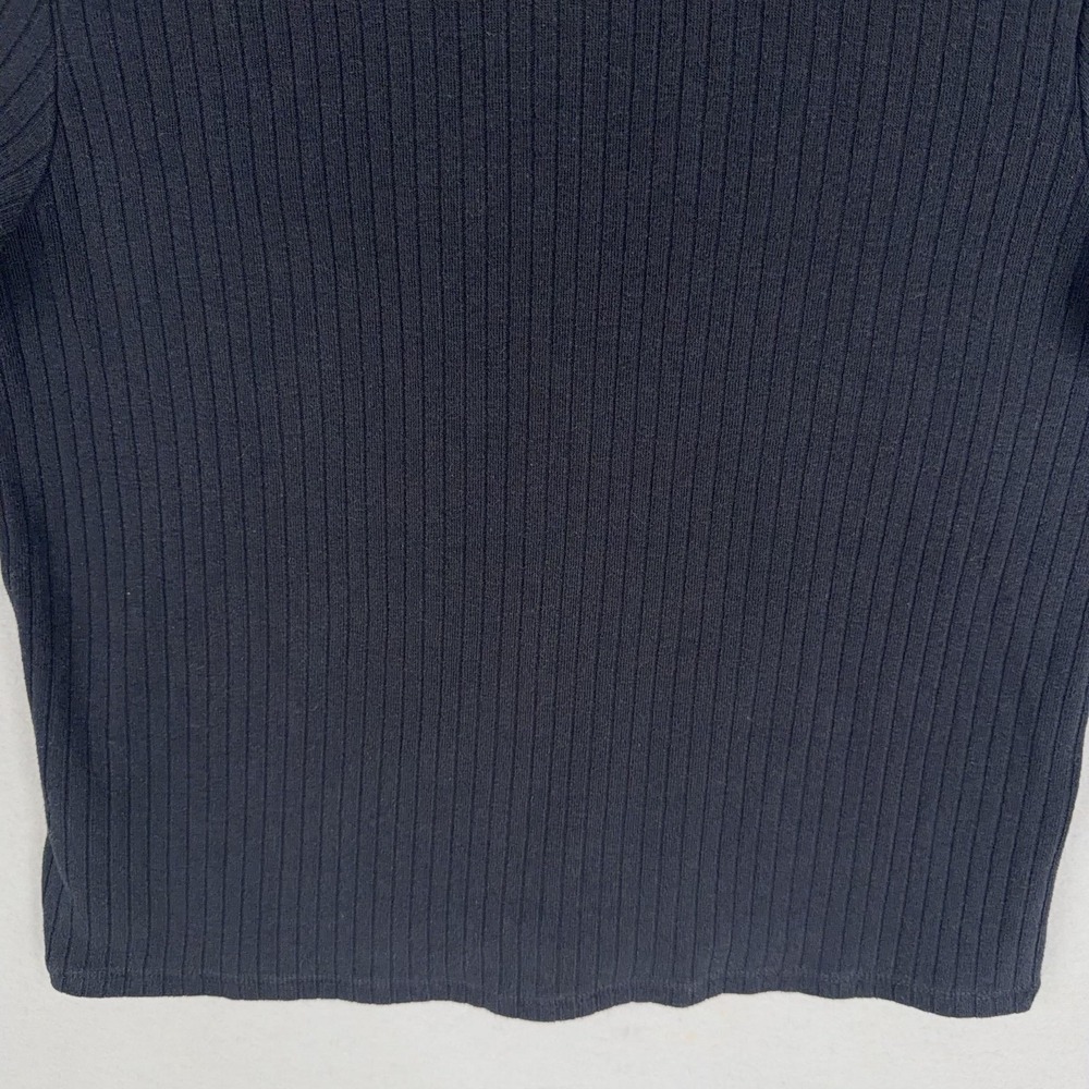 Madewell Shirt Womens Large Black Short Sleeve Ribbed Knit Polo Button Front Top - Picture 9 of 14